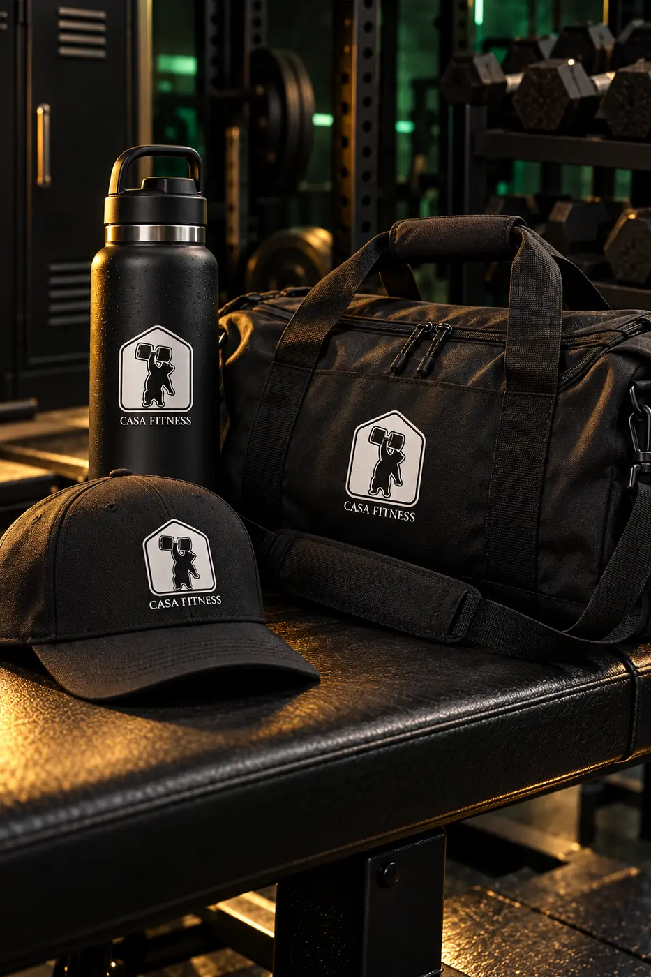 Casa Fitness Cap, Trinkflasche und Gym Bag
